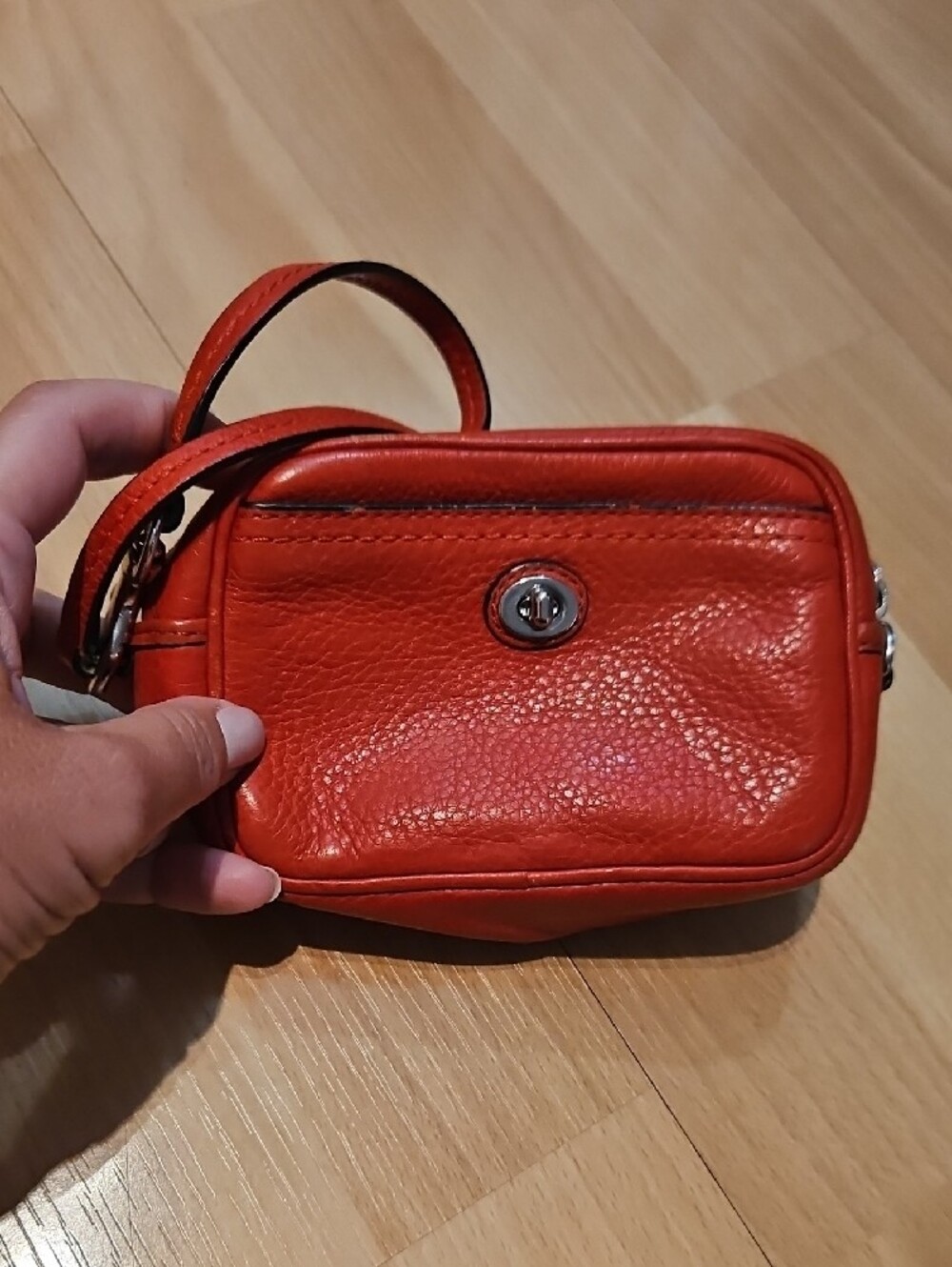Coach Red Pebbled Leather Wristlet with Silver Turnlock